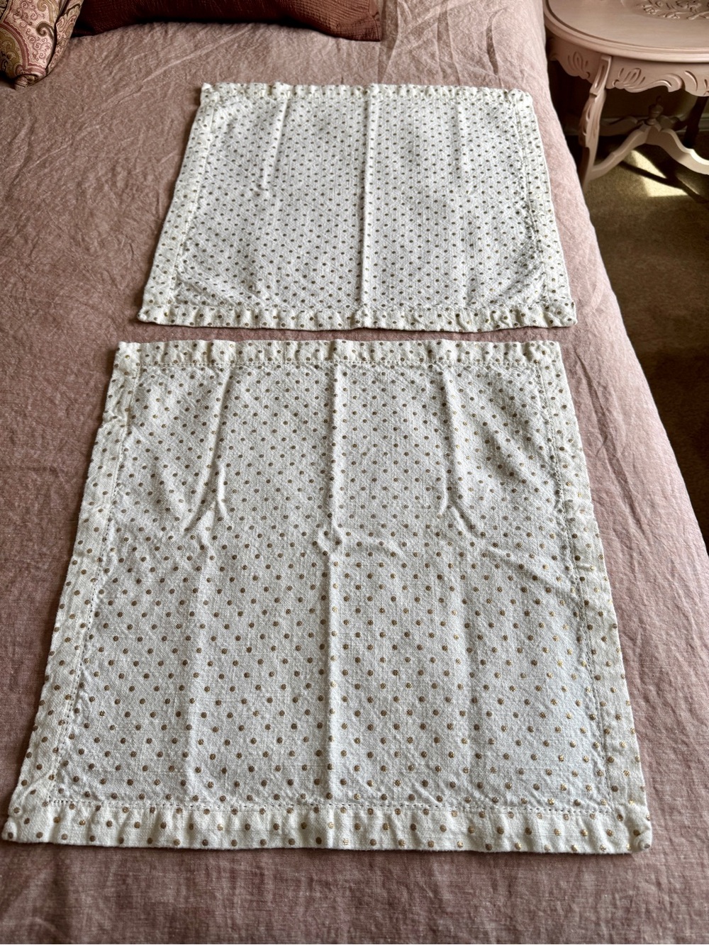 Gold polka dot on cream napkins- Set of 2